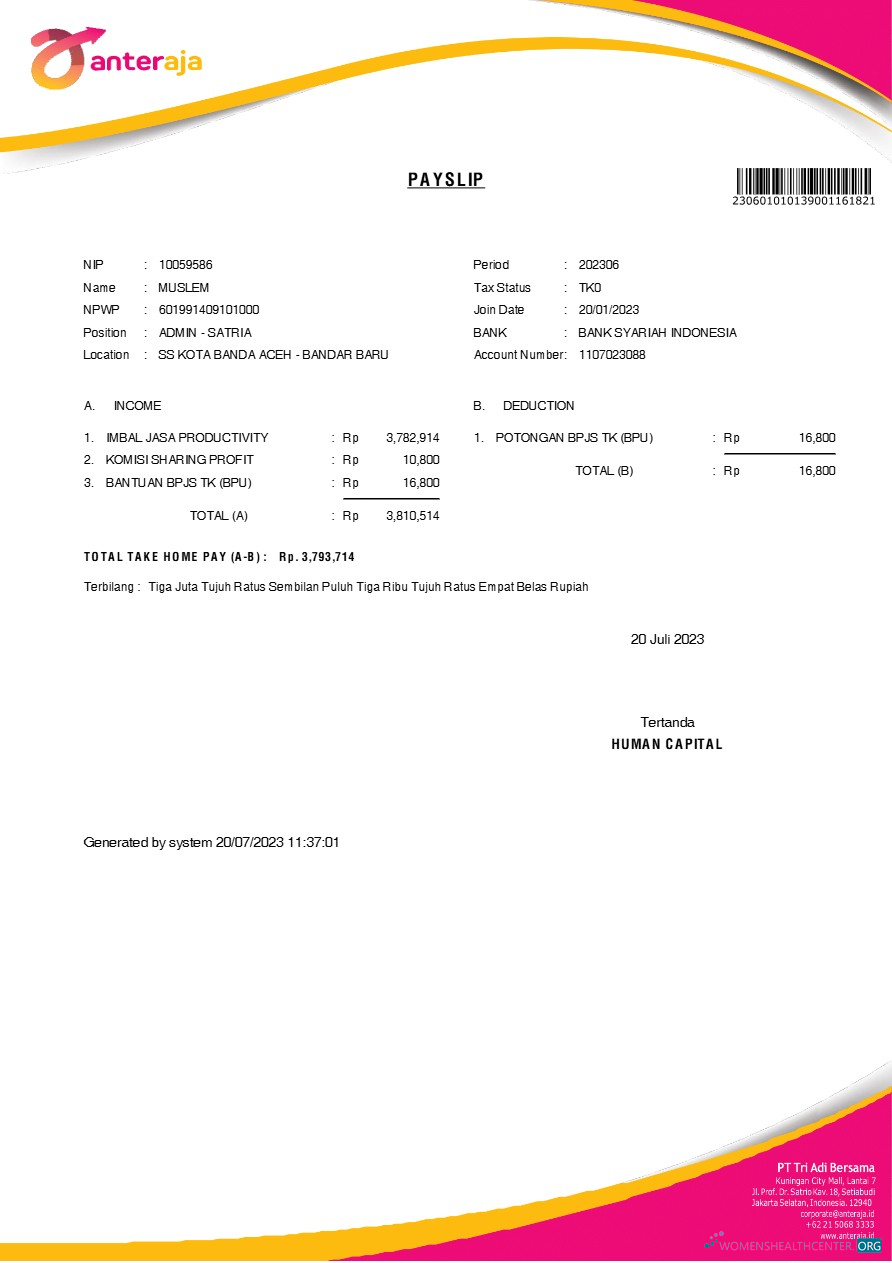 Download Anteraja tech services payslip template in Word and PDF formats.pdf, 1 Photoshop template